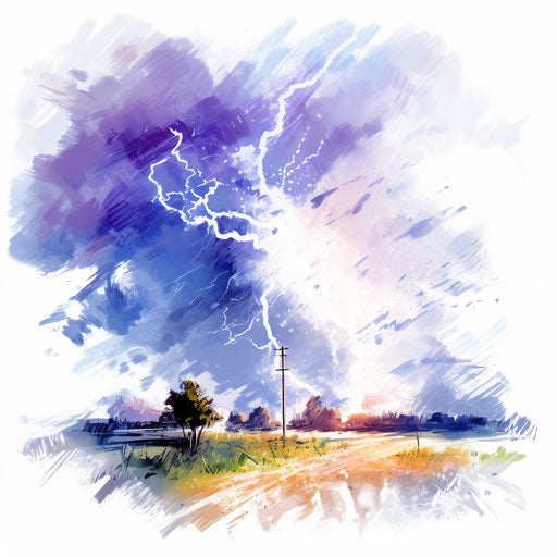 Thunderstorm artwork in Impressionistic style on white