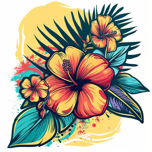 Hawaiian flower tattoo in playful clipart style flat