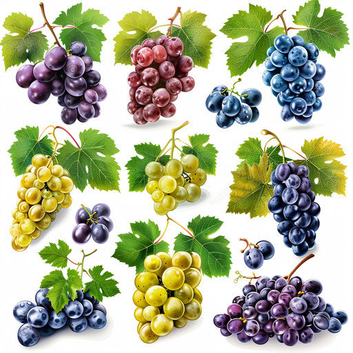 Realistic grapes clipart on flat white background