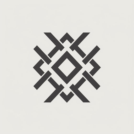 Symmetrical logo with geometric patterns implying stability