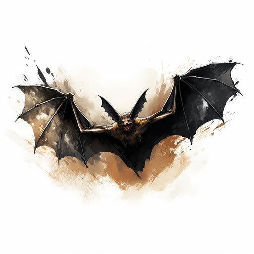 Bat drawing in Oil painting style, on white background