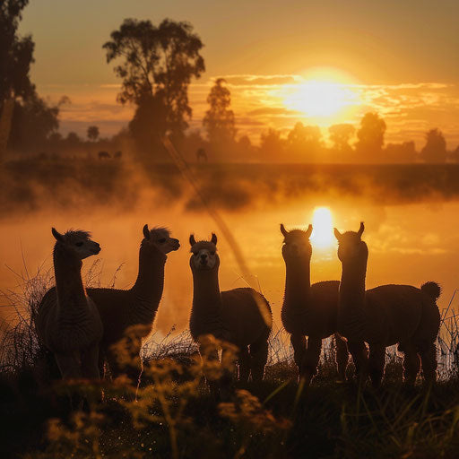 Alpacas in the first light of sunrise