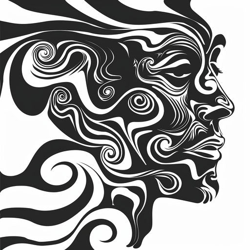 Human face silhouette with black and white patterns