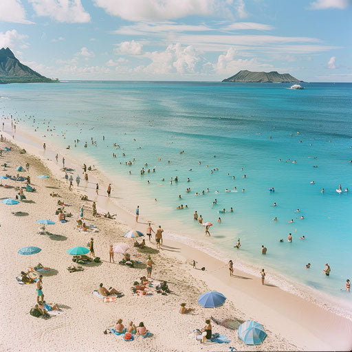 Lanikai Beach, Hawaii with families enjoying the sun and sea