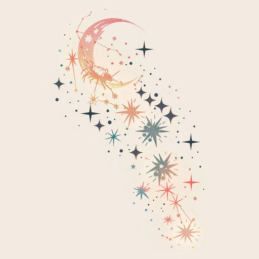 Elegant tattoo sketch in clipart style, depicting the Scorpio constellation with subtle pastel shades