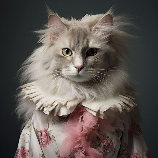 Norwegian forest cat dressed as a woman