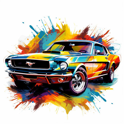Oil painting style of a mustang clipart on white background