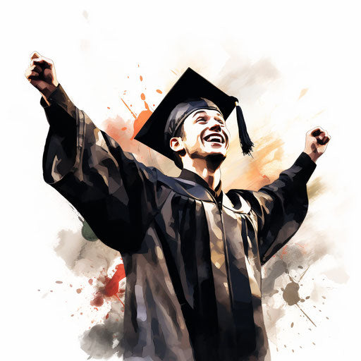 Graduation clipart in the style of Chiaroscuro Art, on white background