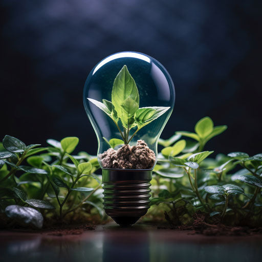 Small light bulb with green plant inside