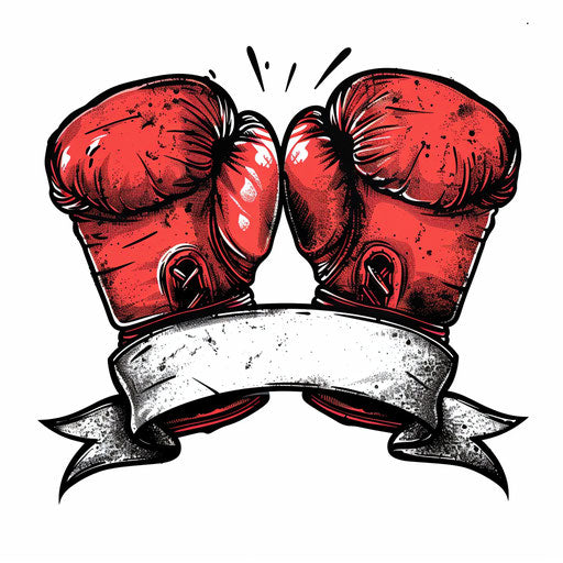 Traditional boxing gloves tattoo with blank banner