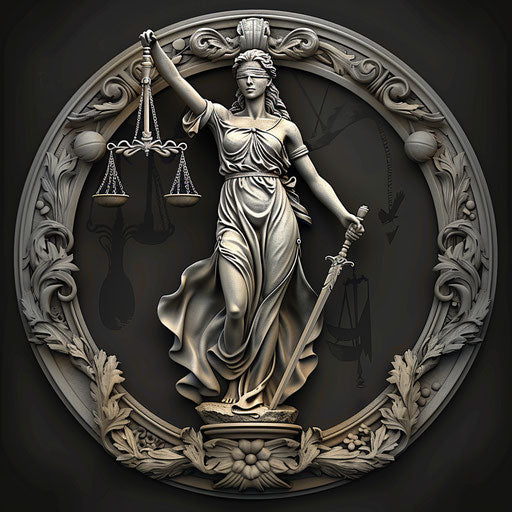 Realistic justice illustration on dark background