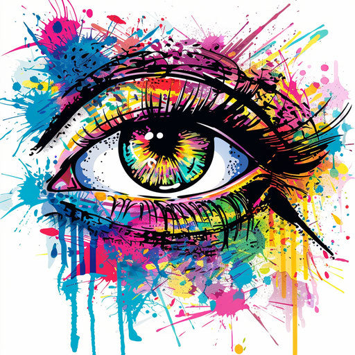 Artistic sketch of an eyeball surrounded by abstract art