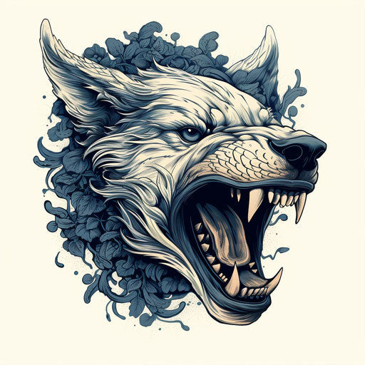 Graphic illustration of a wolf with mouth open