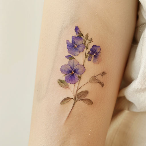 Pastel violet flower tattoo with soft shades and dreamy aesthetic