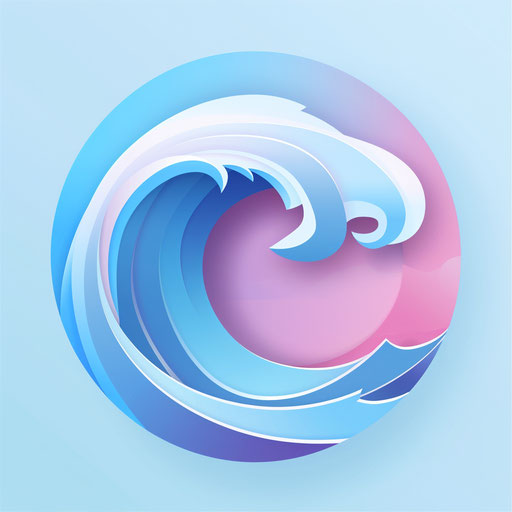 Round logo with stylish wave icon on pastel blue background