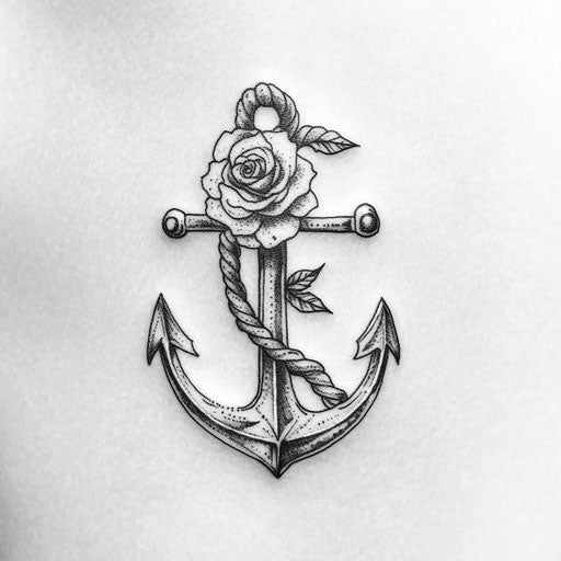 Simple tattoo sketch for women, black anchor and rope