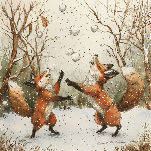 Snowy foxes: snowball fight in wonderland