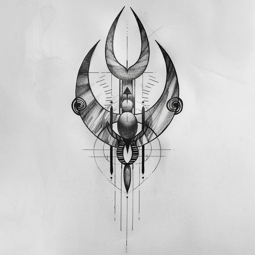 Contemporary tattoo sketch of a Kalinga motif with minimalist aesthetic and bold outlines