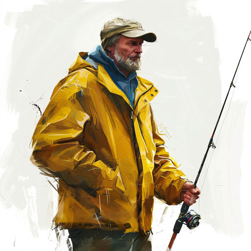 Realistic style fisherman on white background with vivid colors