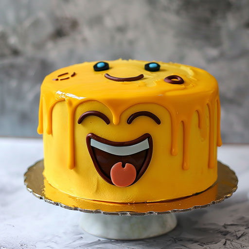 Yellow cake with laughing emoji face