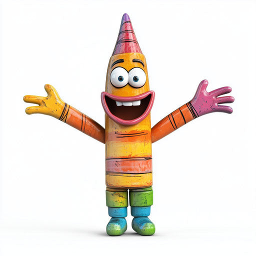 Humorous caricature of a crayon with human characteristics