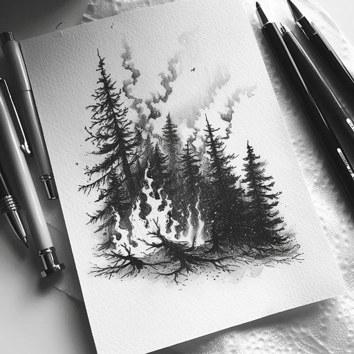 Epic forest fire tattoo design