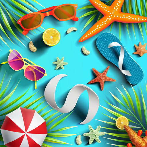 Realistic summer illustration with flat random color background