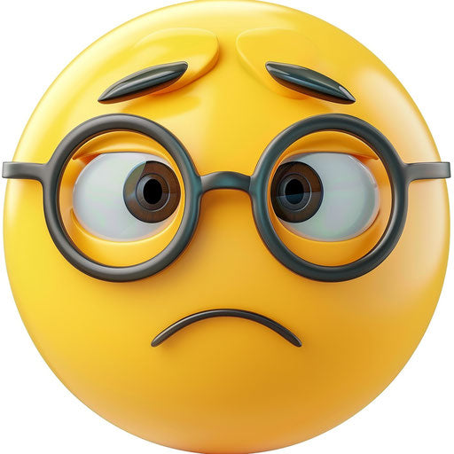 Yellow emoticon icon with glasses on white background