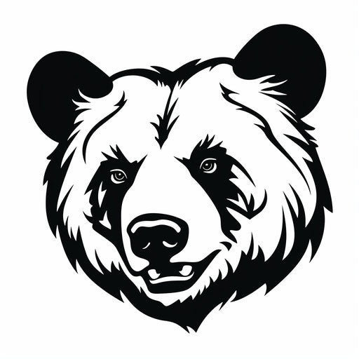 Black and white bear head icon, stencil art style