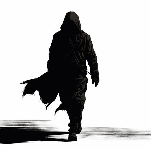 Silhouetted hooded man walking, animated gif style