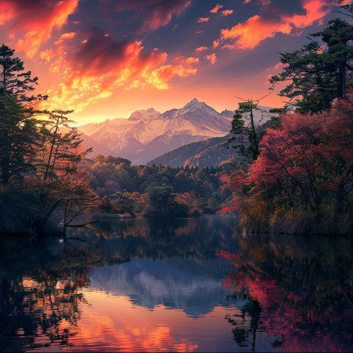 The Japanese Alps at sunrise, in the style of David Keochkerian