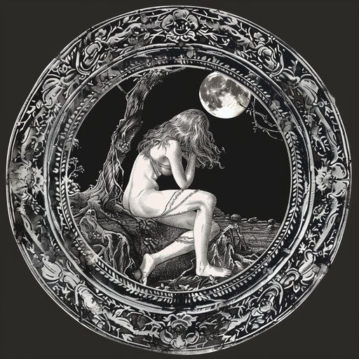 Gothic flat tattoo sketch of Venus in a moonlit scene