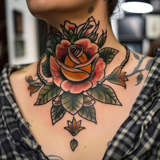 Neck tattoos for women in the style of Steve Sack featuring a humorous cartoon
