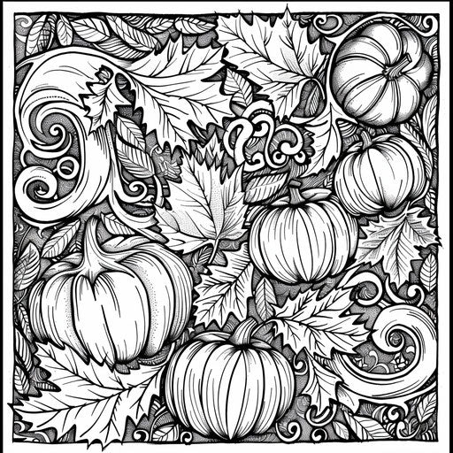 Intricate zentangle design with autumn motifs