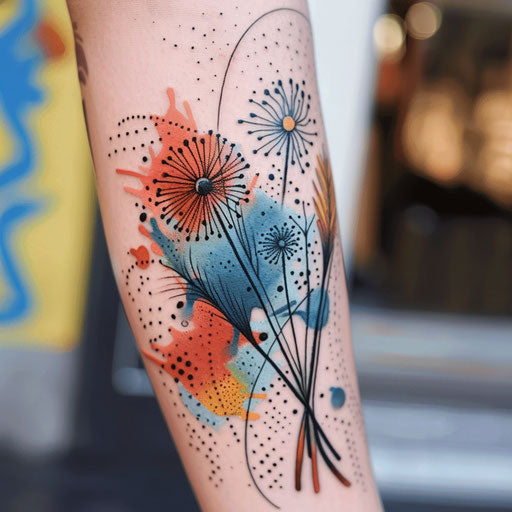 Retro pop art style dandelion tattoo