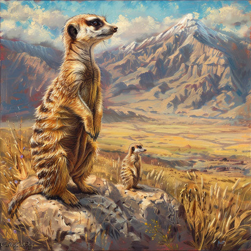 Meerkat against mountains, highlighting small size