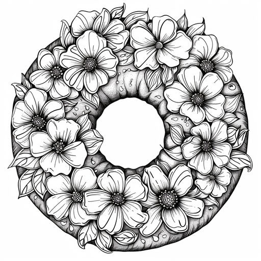 A donut with floral decorations and artistic designs
