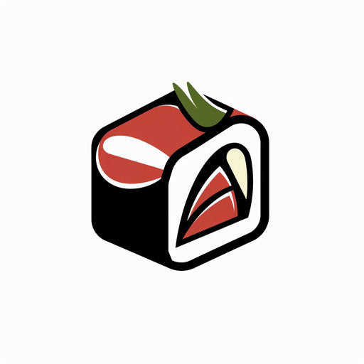 Icon of sushi, white background, dark red and green colors
