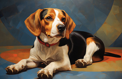 A beagle rolling over with head on side