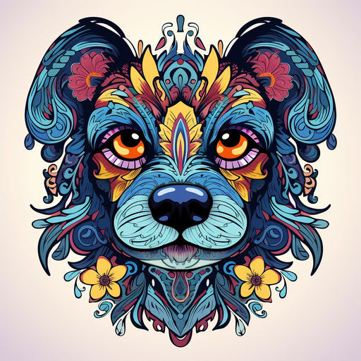 Decorative dog, cartoon, Art Nouveau floral motifs