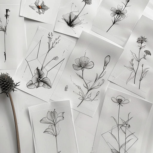 Collection of wildflower tattoos in geometric style