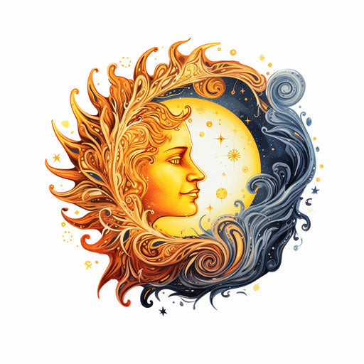 Sun and Moon Illustration in Oil Painting Style