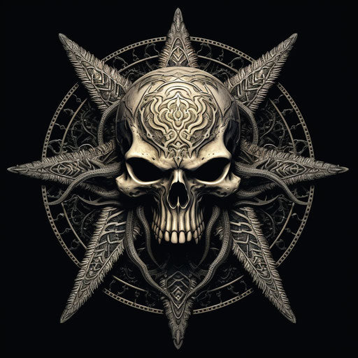 Skull face with pentagram tattoo, cobra style