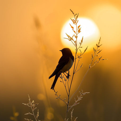 Barn swallow silhouette against morning sun