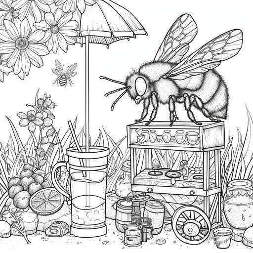 A playful bee around a lemonade stand