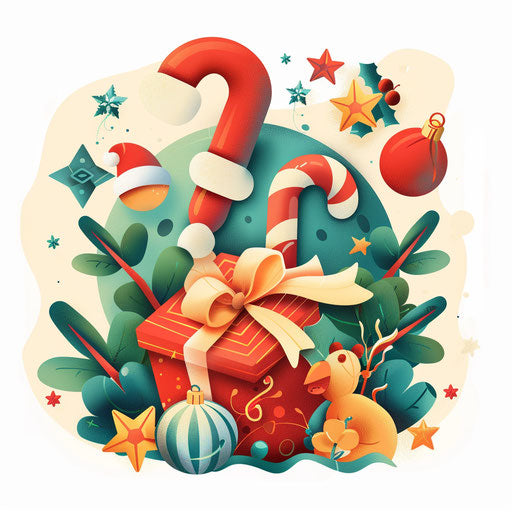 Holiday-themed cartoon logo with festive elements and cheerful colors