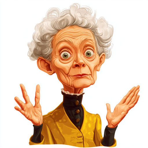 Humorous caricature of a Marie Curie with exaggerated human features