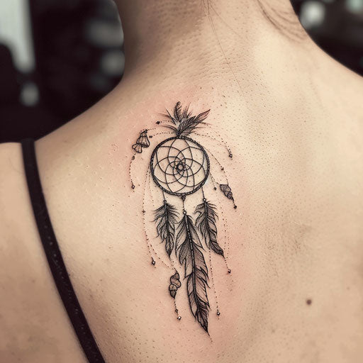 Bohemian tattoo with dreamcatcher and beach elements