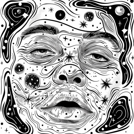 Cosmic face with stars and galaxies, Jen Bartel style