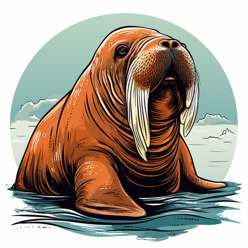 Walrus clipart in the style of Chiaroscuro Art, on a white background